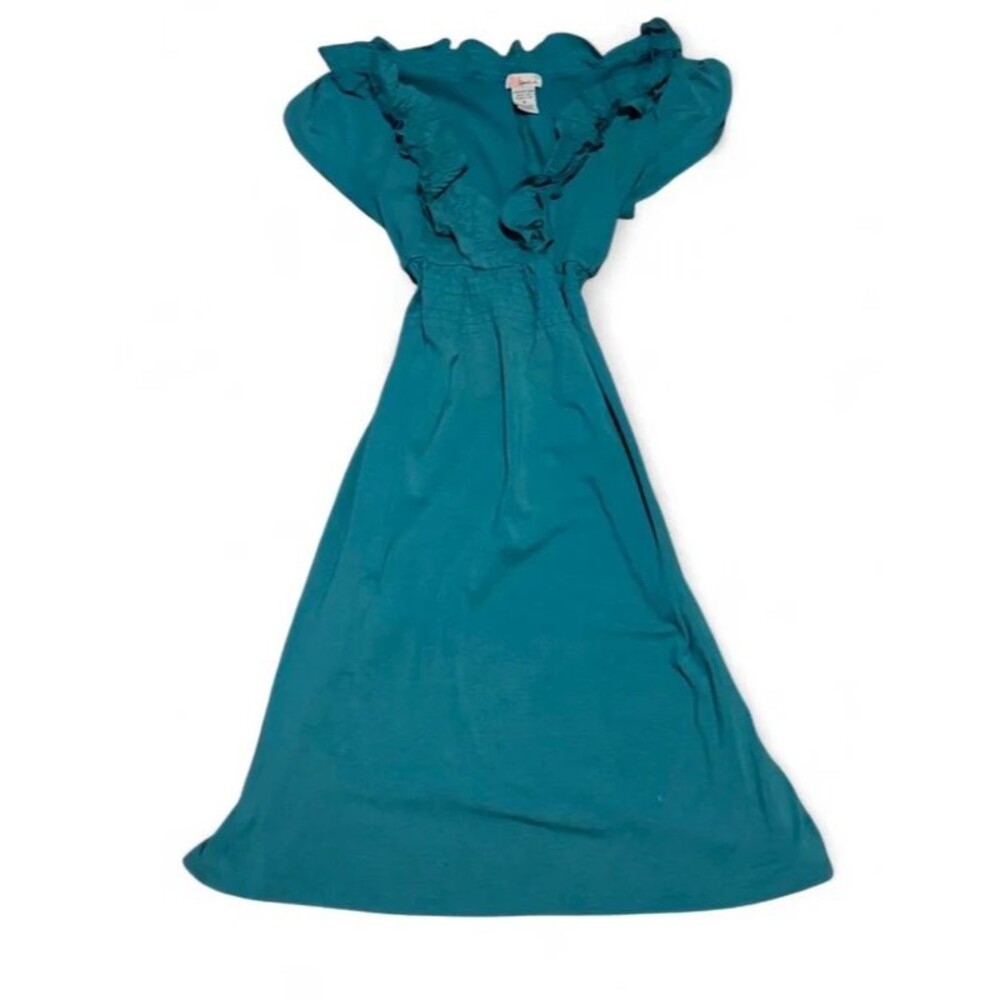 Vintage Y2K Lipstick Teal Blue Ruffle Dress